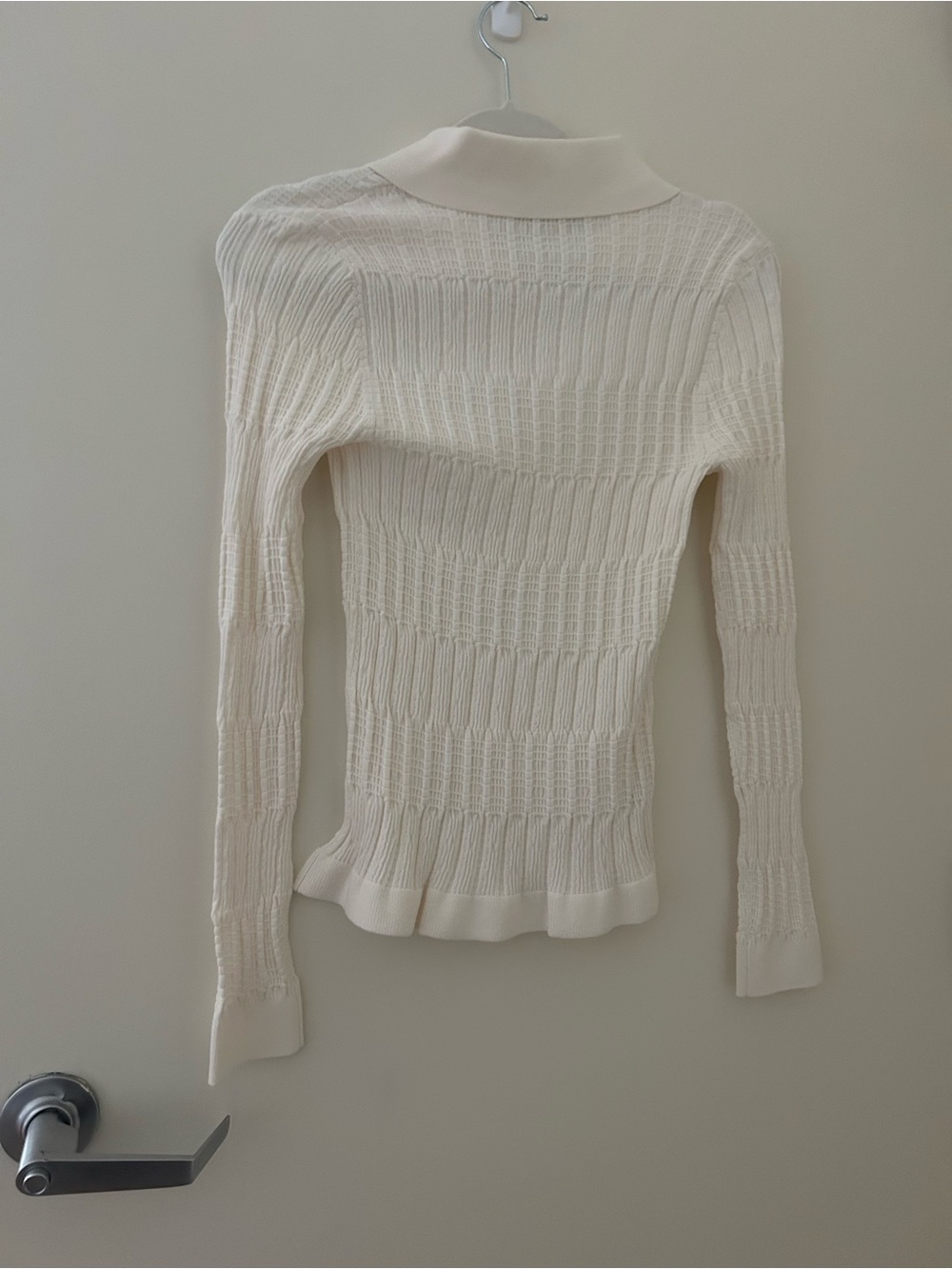 LOFT Ivory Collared Button-Front Ribbed Cardigan - Picture 2 of 4